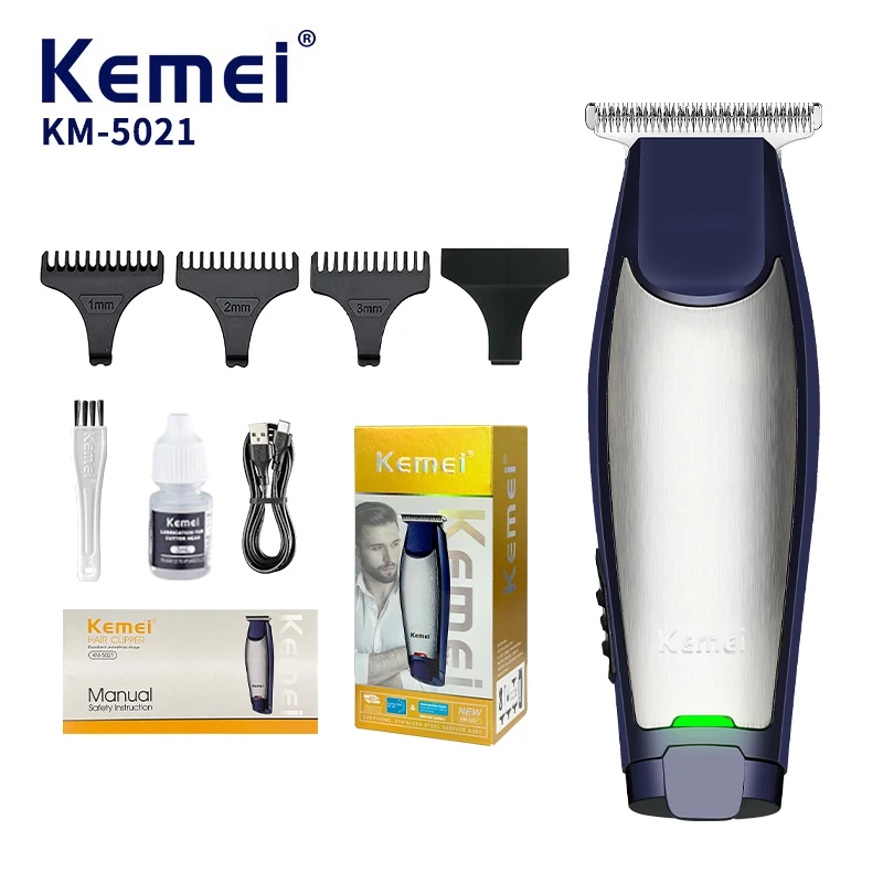 Kit de tonte pour barbe Kemei KM-5021, rechargeable, tête de coupe en acier inoxydable, tondeuse électrique pour cheveux, machine mini-raseuse pour moustache et cheveux