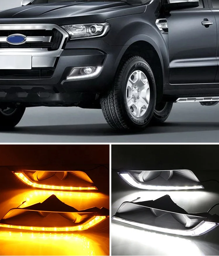 LED Daytime Running Lights & Fog Lights For Ford Ranger (2015-2018) – Round Bumper Lights With Yellow Turn Signals