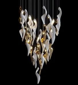 Bespoke Design Lighting Luxurious Gold Decoration Custom Commercial Staircase Hotel Lobby Led Modern Chandelier Lamp