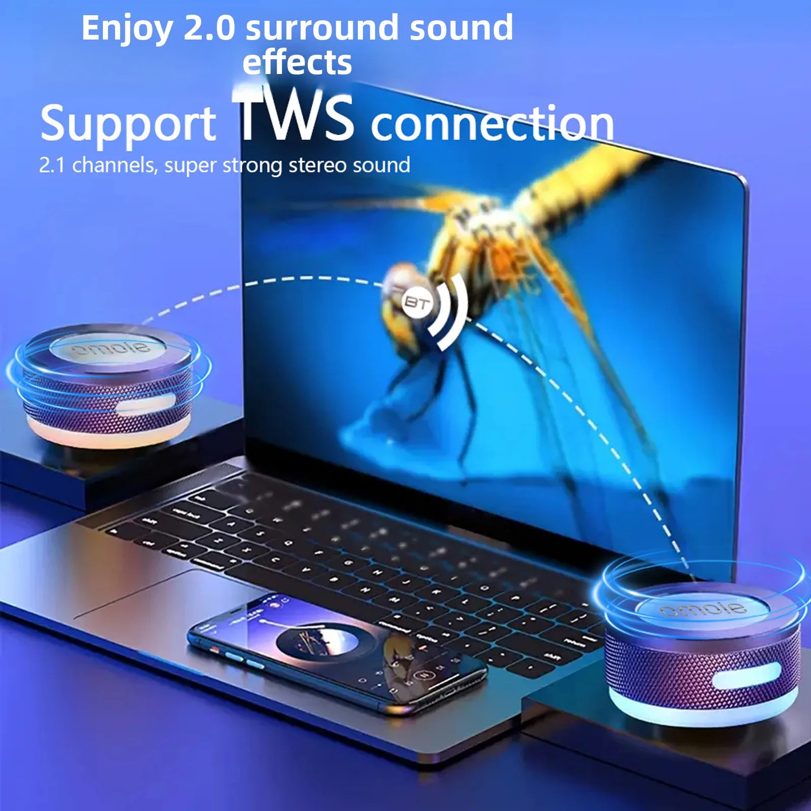 Symphony Mini Portable RGB Bone Conduction Vibrating Speaker Suction Cup 360° Omni-directional Sound Effect Magnetic Speaker