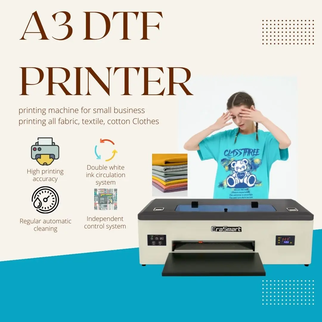 Erasmart Small Desktop Roll to Roll Portable Fabric Printing Machine Digital Inkjet A3 Dtf Printer 1390 Head for T Shirt