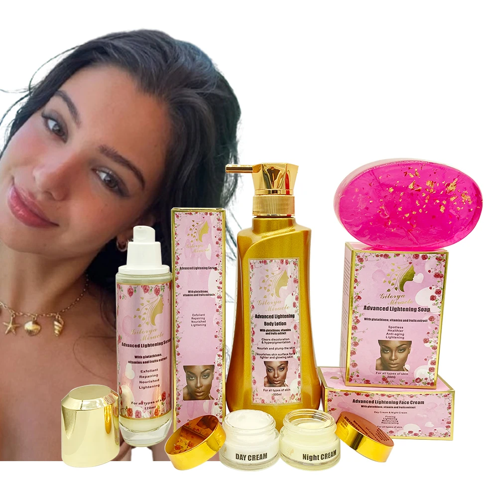 glutathione soap and lotion Advanced Skin Whitening & Anti-Aging Luxurious Complete Set Vitamin C Hyaluronic Acid Glutathione Kojic Acid Soap Cream Lotion