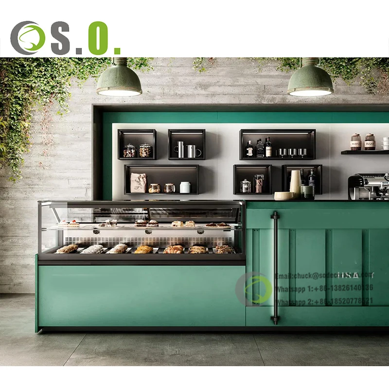 Baking Paint Modern Counter Coffee Sandwich Shop Design Restaurant Wooden Bar Counter Table