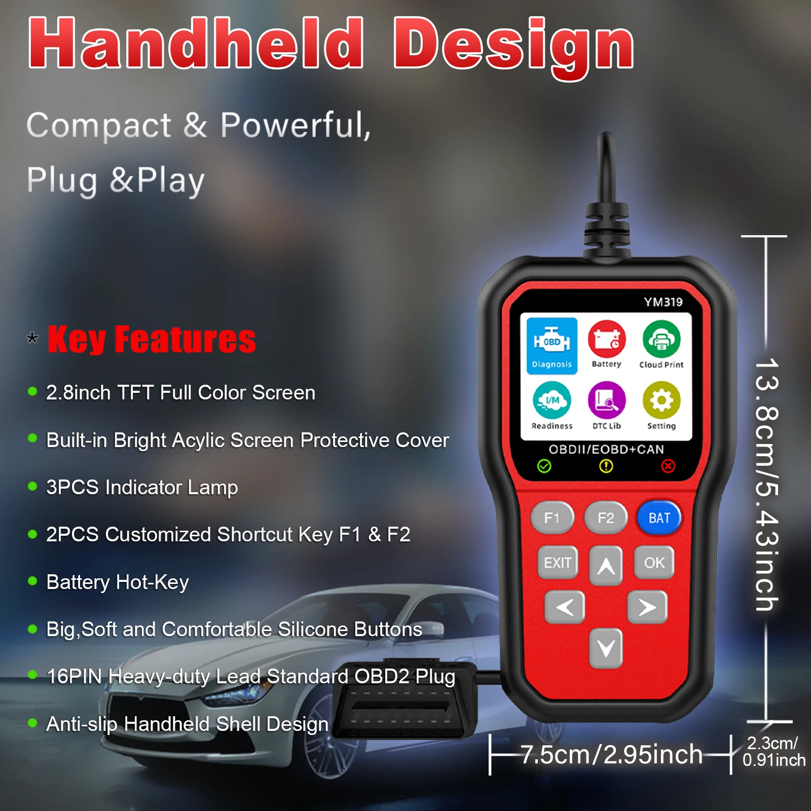 Handheld Red YM319 OBD2 Auto Code Reader Scanner Vehicle Diagnostic Tool for Cars