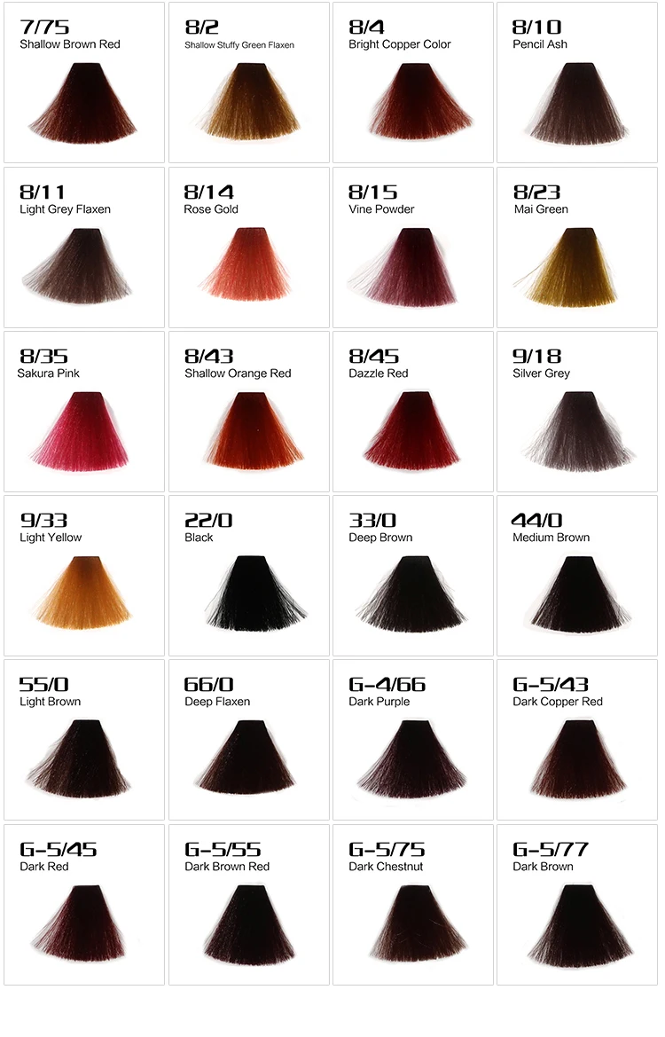 Dark Hair Dye Colour Chart