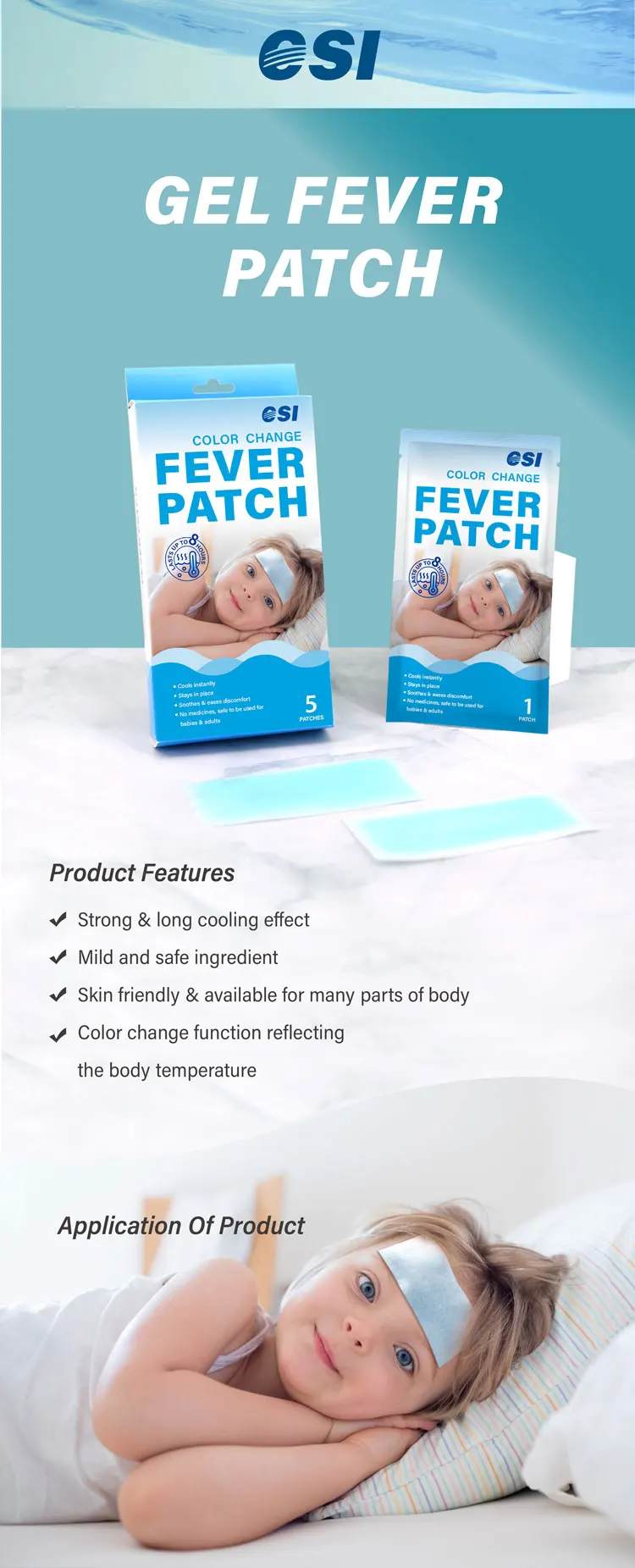 CSI Wholesale Health Medical Kids Adults Migraine Antipyretic Fever Cooling Gel Patch