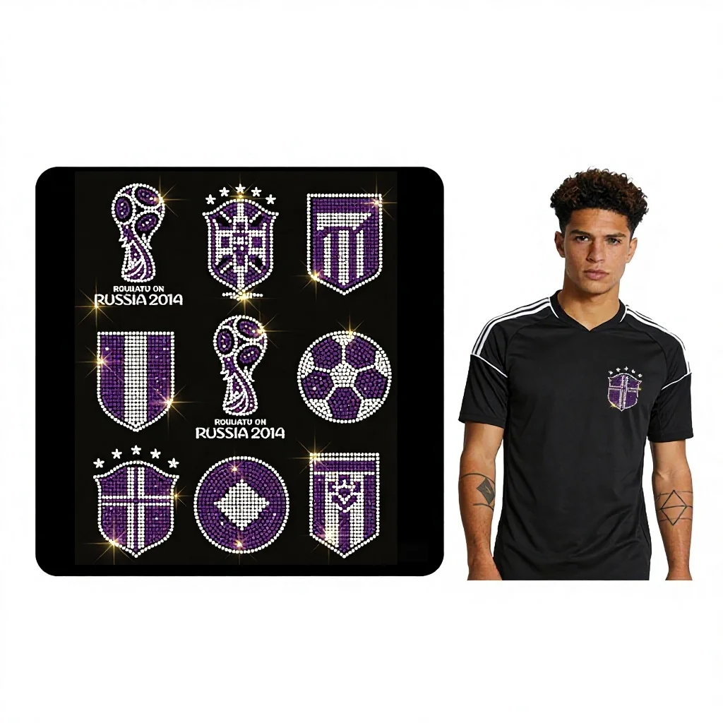 2026 New Football Team Emblem Hot-fix Rhinestone Transfer Sticker Heat Transfer Technology Customized Processing Short-sleeved