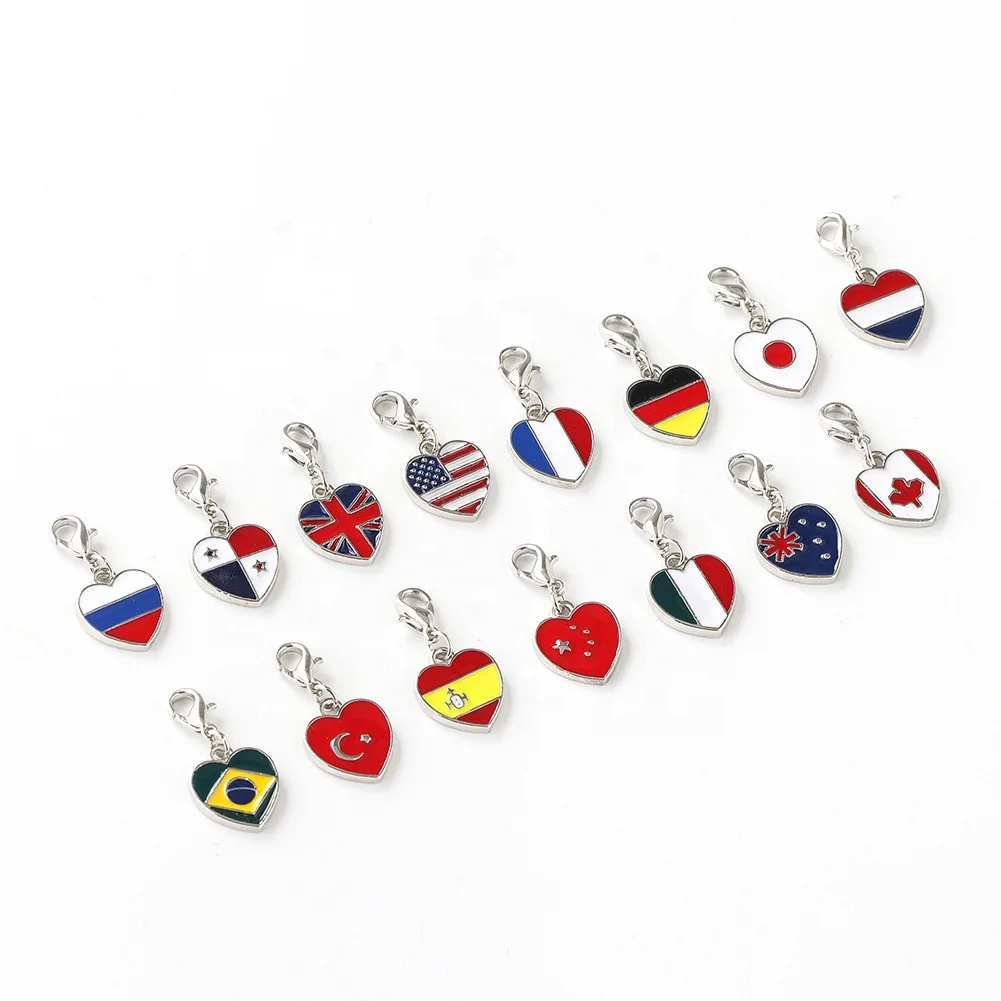 Flags Crossed Charm With Lobster Claw Clasp Charms for Bracelets and Necklaces