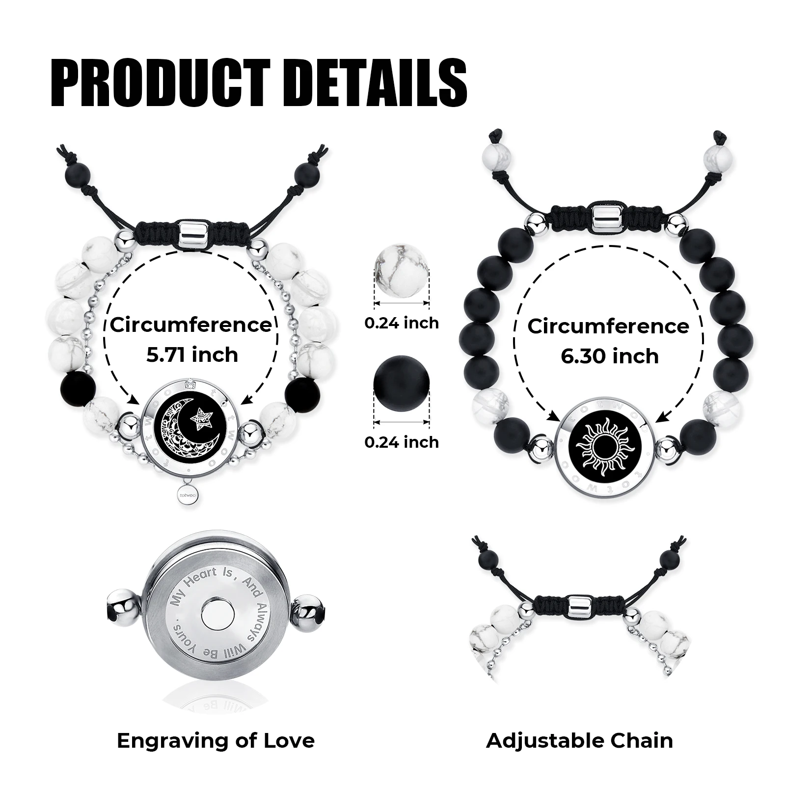 TOTWOO Smart Bracelets Beaded Long Distance Touch Bracelets for Couples  Vibration & Light up Smart Bangle