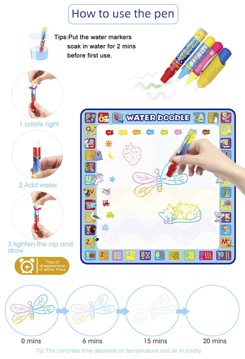 
 Детский развивающий многоразовый волшебный коврик для рисования акварелью  