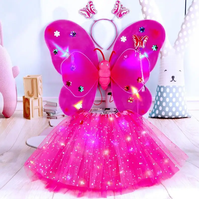 Set De Alas De Hada Con Corona, Varita Y Orejas Puntiagudas – Efectos Degradados, Para Disfraces De Mariposa, ángel O Hada En Halloween Y Fiestas