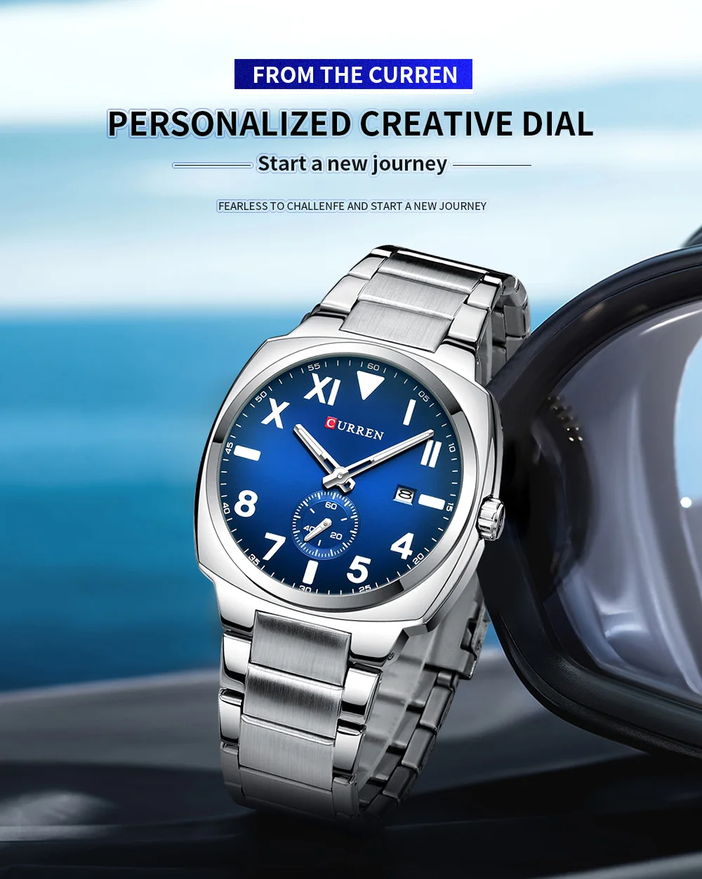 CURREN 8472 Stylish Elegance Men's Quartz Watches Number Scale Dial Stainless Steel Band Luminous Function Auto Date Wristwatch