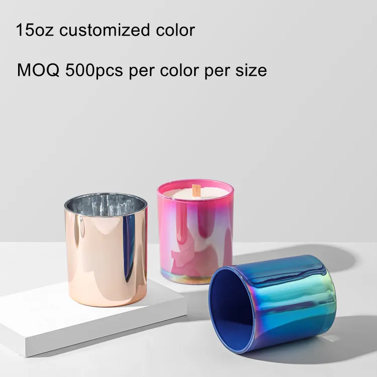 16oz Rainbow Iridescent Copper Glass Iridescent Candle Vessel With Lid ...