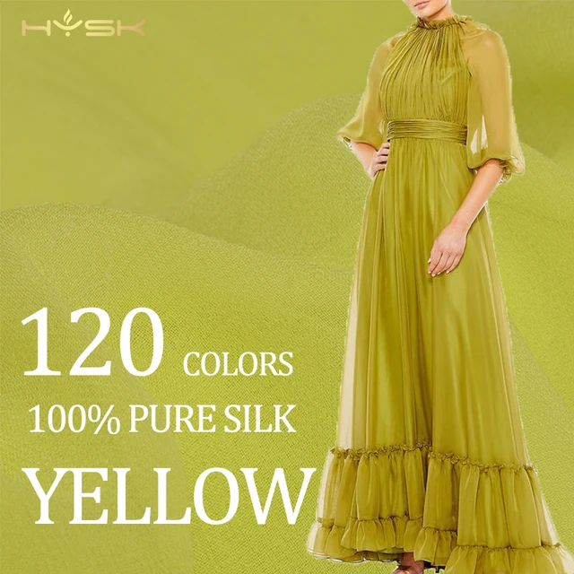 yellow orange gold Dye Pure Silk chartreuse Solid 120 Color Women Dress Material Thin good drapes chiffon Silk Georgette Fabric