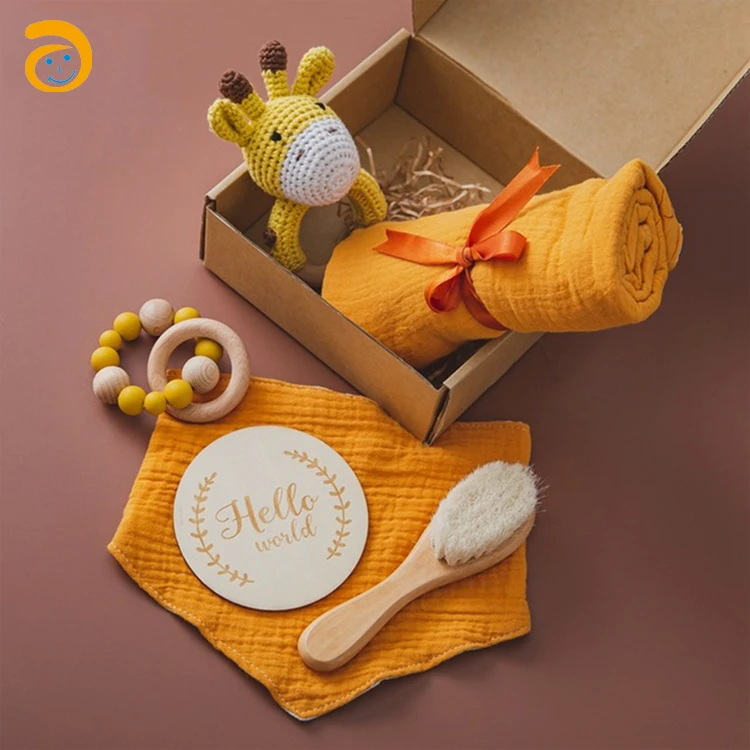 100% Organic Cotton Crochet Teether Cute Giraffe Baby Teether Toys Newborn Baby gift teether set