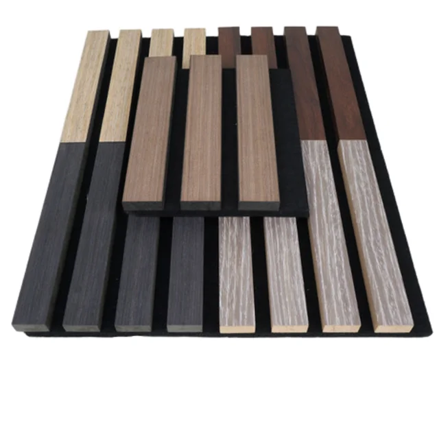 Fracture Resistance Dark Smoke Eco Friendly Acoustic Slat Panel Akupanel Wood Fibro Aku Panel