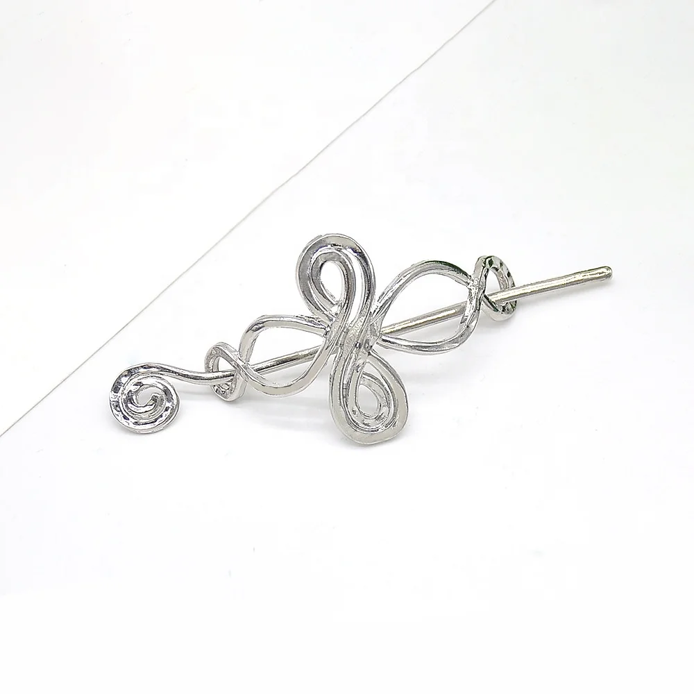 Silver Celtic Knot Hair Barrette With Pin Or Shawl Pin Vintage CNKOO 4 Pcs Silver Celtic Hair Slide Hairpin Viking Hair  main image 2