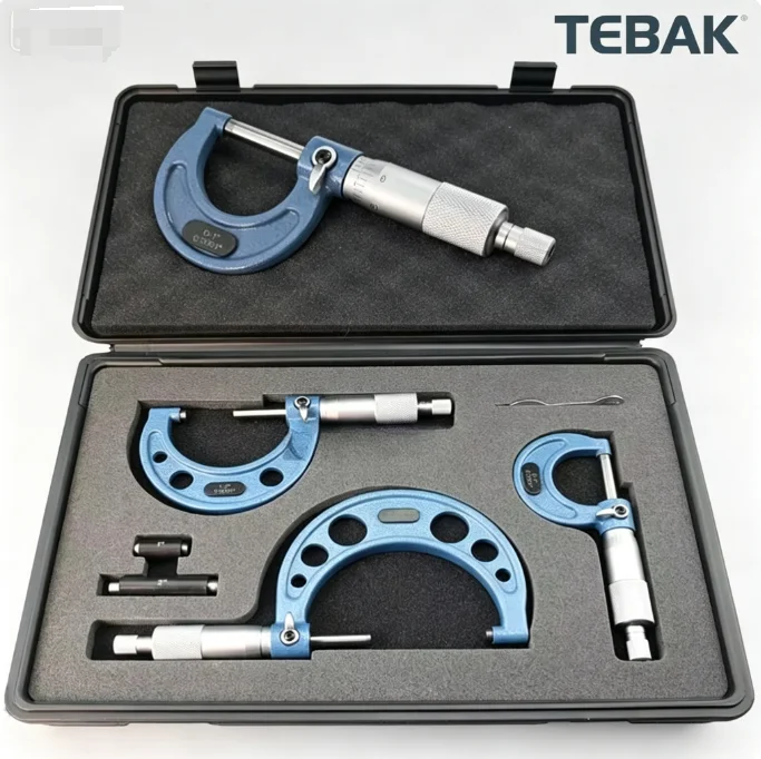 TEBAK High Precision Spiral External Outside Diameter Micrometer Set 0-100mm Industrial Measuring Micrometer Kit 3/4/6 Pieces