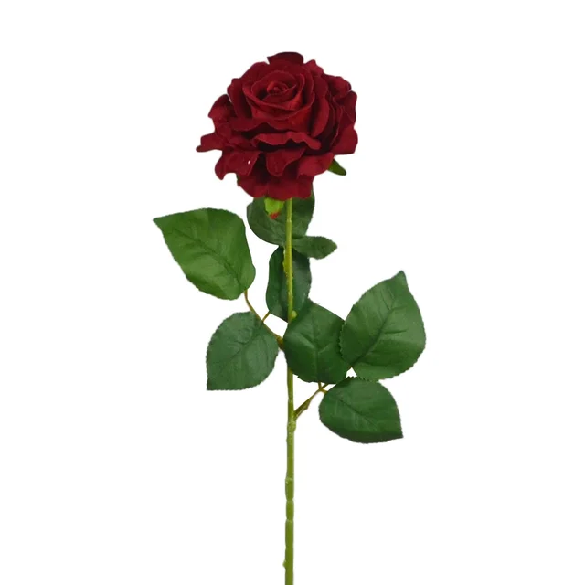 Hot Selling Artificial  Velvet Rose Long Stem Real Touch Rose  Artificial Wedding Decorative Flowers