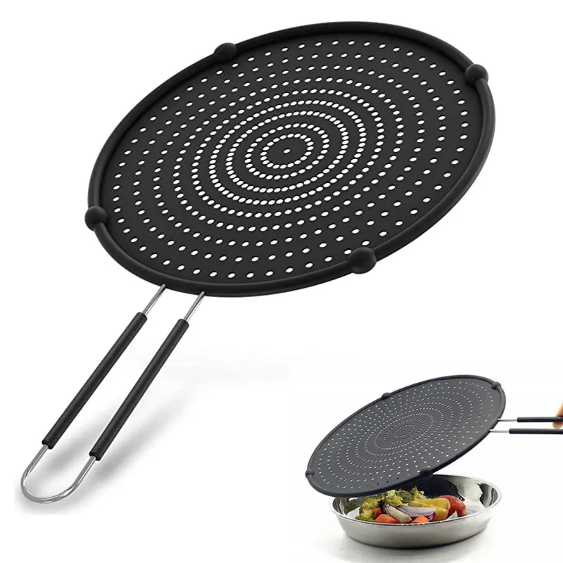 Multi-Use Heat Resistant Food Safe Frying Pan Hot Cooking Splash Grease Guard Drain Board Silicone Oil Splatter Screen
