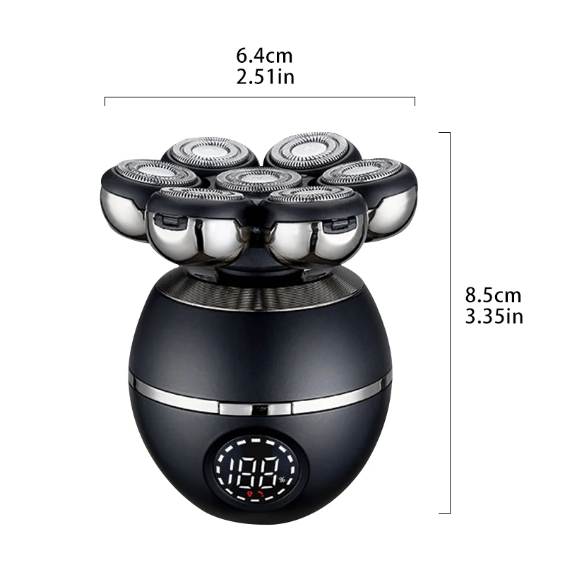 Customized Logo Men's Electric Shaver Black Rotary Bald Head Magnetic Shaver USB Power Waterproof Rechargeable Wireless Charging details