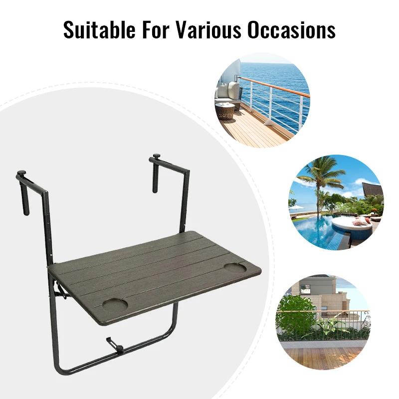 Balcony Railing Table Foldable Folding Balcony Hanging Table Outdoor Railing Bar Serving Table with ...