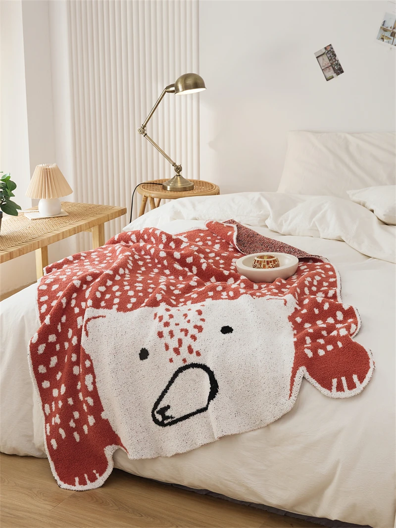 Wholesale Cute Bear Jacquard  100% Polyester Knitted Throw Microfiber Blanket For Home Decoration PPX factory