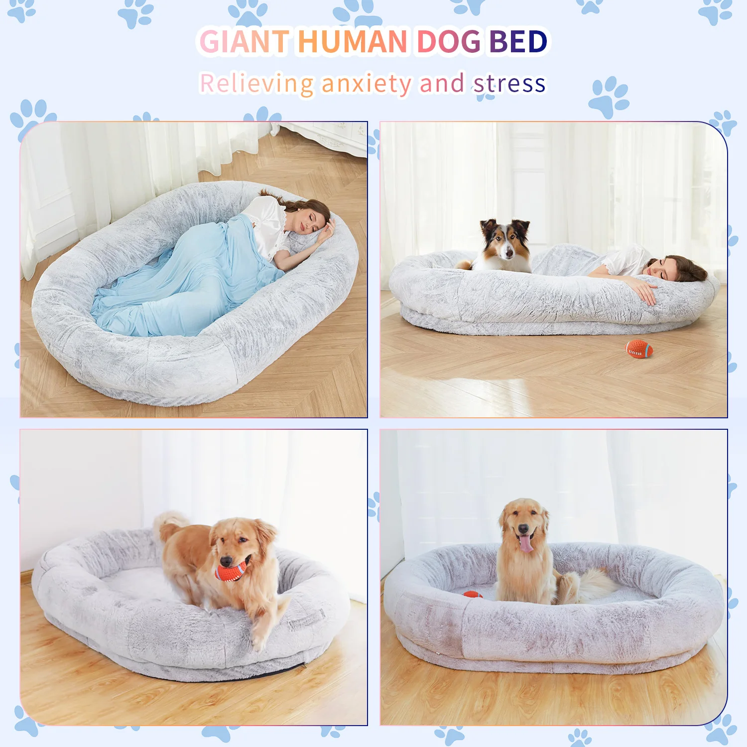 New Arrival plush washable luxury super large sleep deeper gianthuman size xxl pet dog bed for humans factory