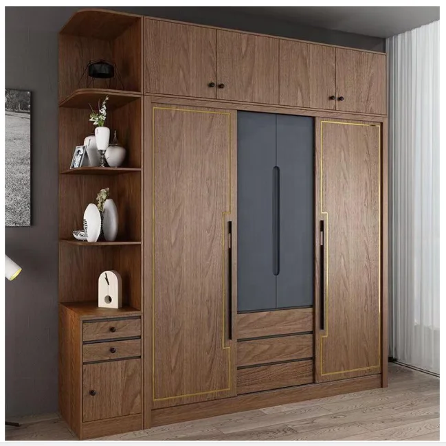 l Shape Modern Wooden Wardrobe with Tv Cabinet for Hotel Room Design Sliding Door Wardrobe with Mirror Convertible