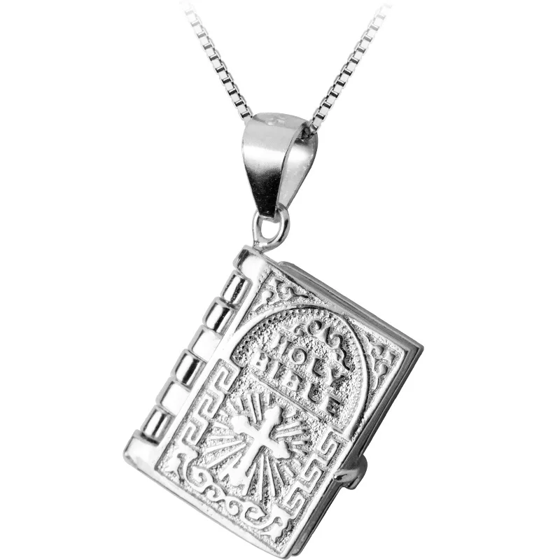 N1013 Openable Holy Gold 925 sterling silver Bible Box Book Verse Pendants for Necklace