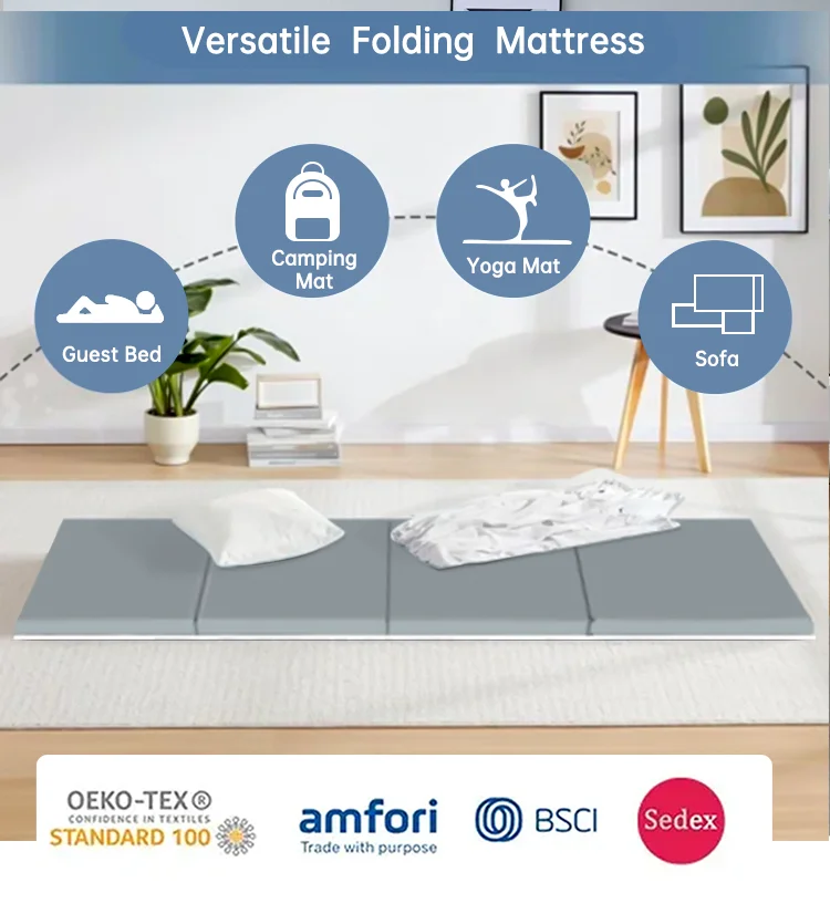 OEM ODM Service Yoga Camping Outdoor Waterproof 4 Folding Memory Foam Mattress supplier