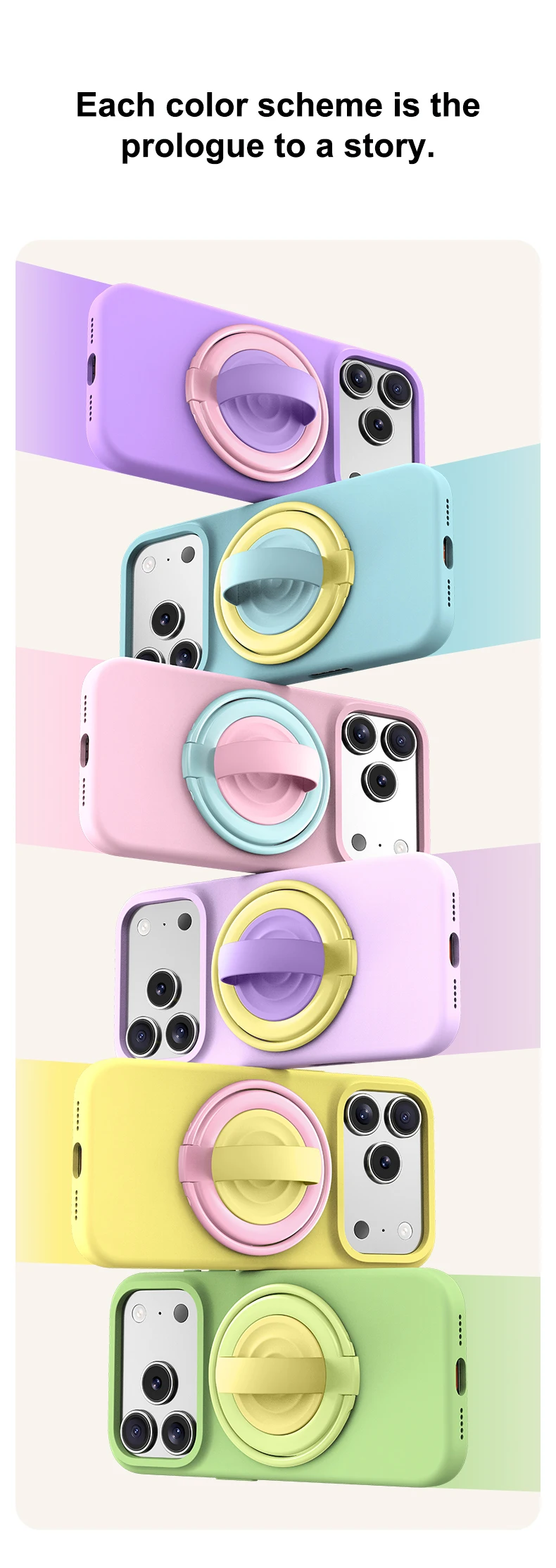 Double Ring Magnetic Phone Holder Silicone Grip Stand with Foldable Kickstand for Hands Free Viewing Smartphone