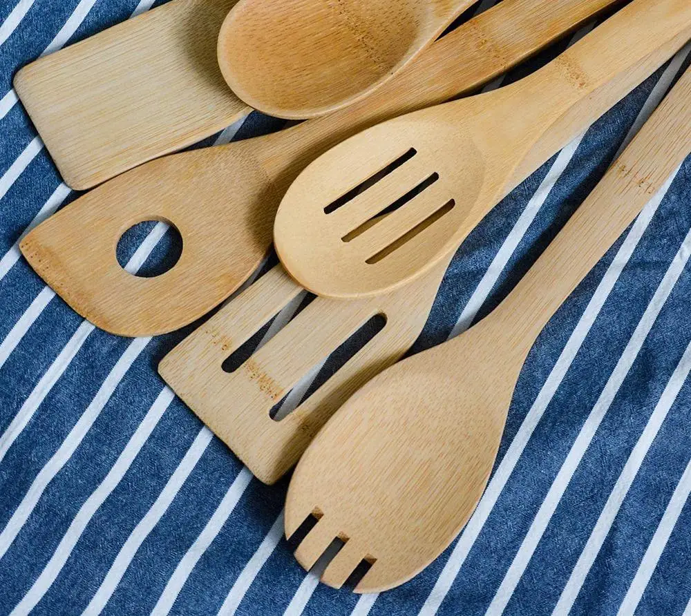 6/7/8/9 Pieces wooden kitchen utensils bamboo Kitchen Cooking Utensils with Holder