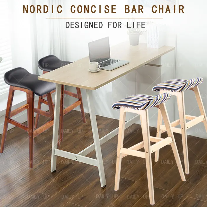 Wholesale High Bar Stool Nordic Wooden Chair With Footrest PU Leather And Fabric Square Stool For Kitchen Dining And Counter