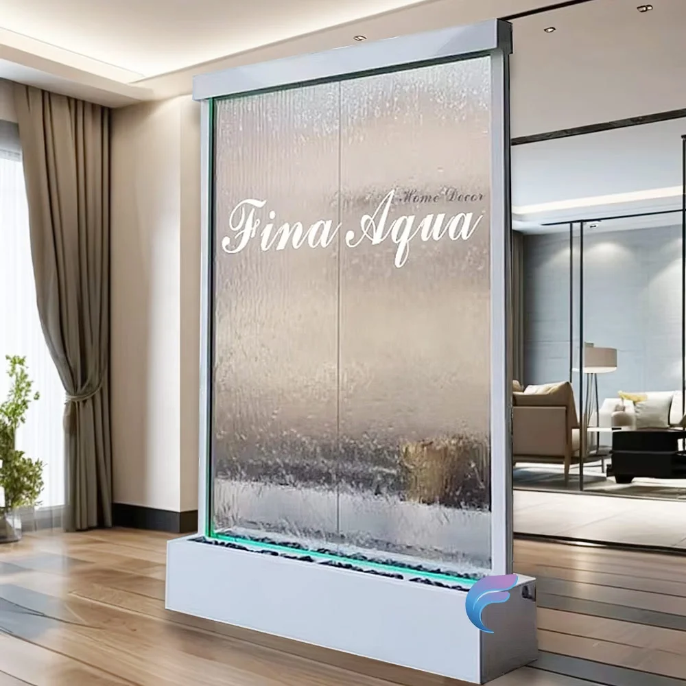 Customized Modern Stainless Steel Movable Panel Room Divider Indoor Glass Waterfall Fountain for Home Outdoor Use
