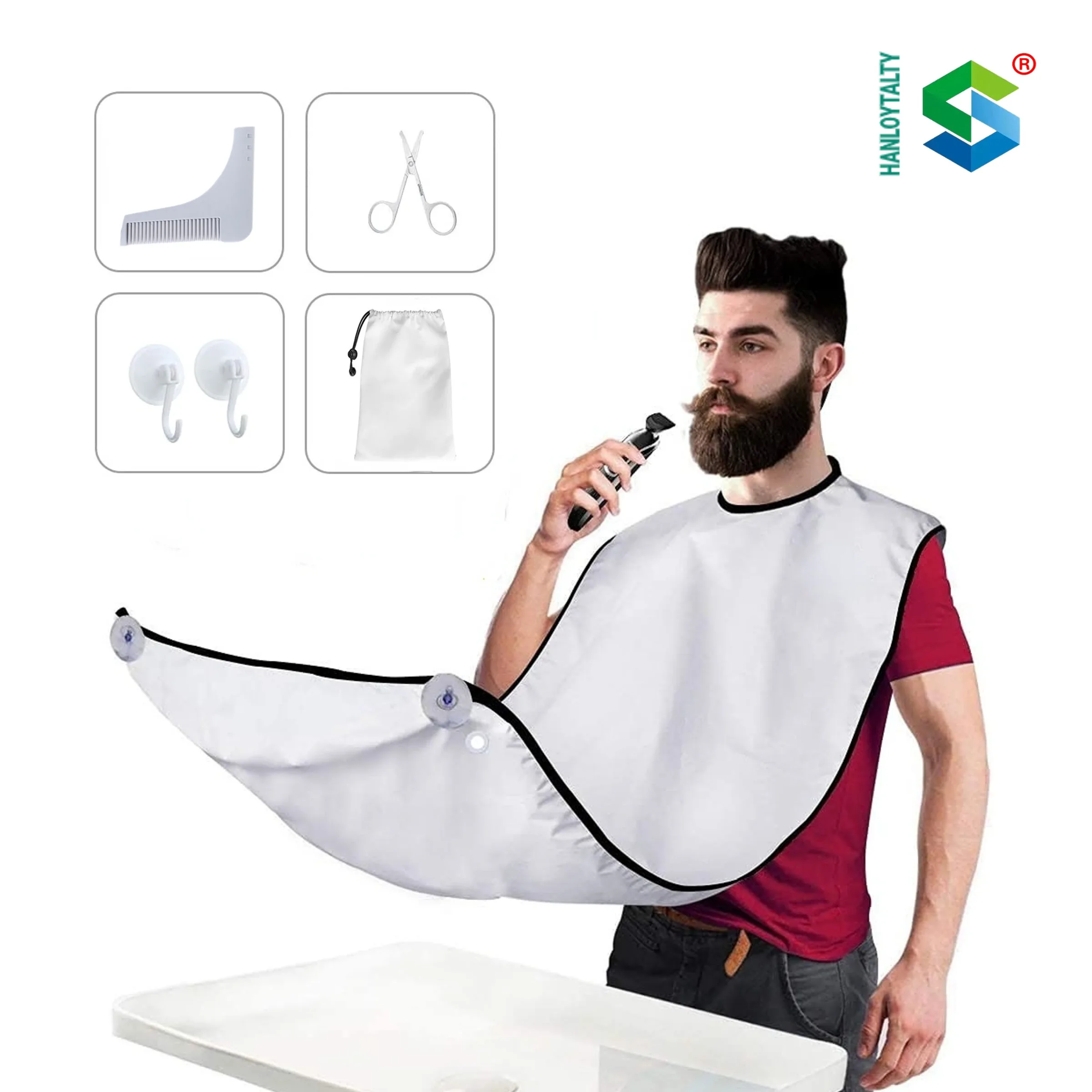 Hanloyalty Wholesale White Beard Shaving Apron Set Waterproof Beard