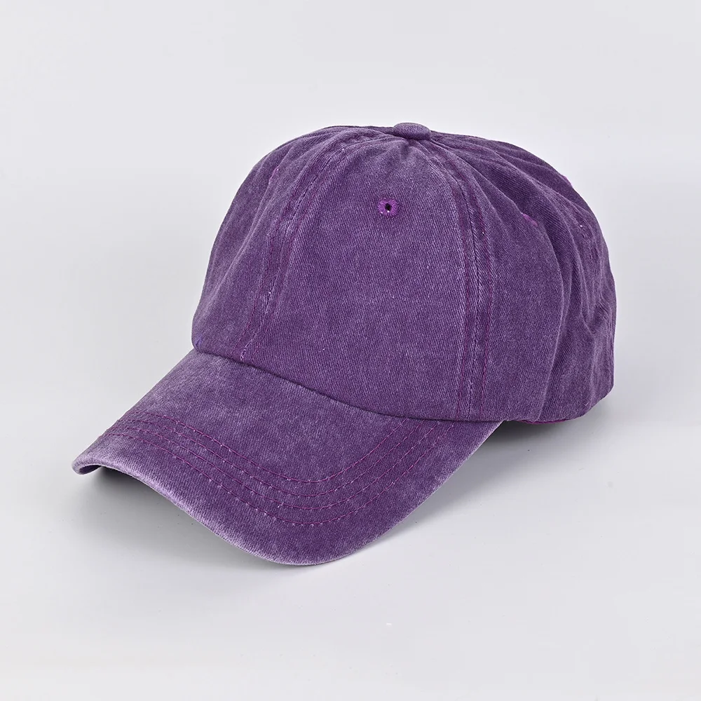 High quality solid color washed cotton baseball cap, denim fabric, flat patterned unstructured men