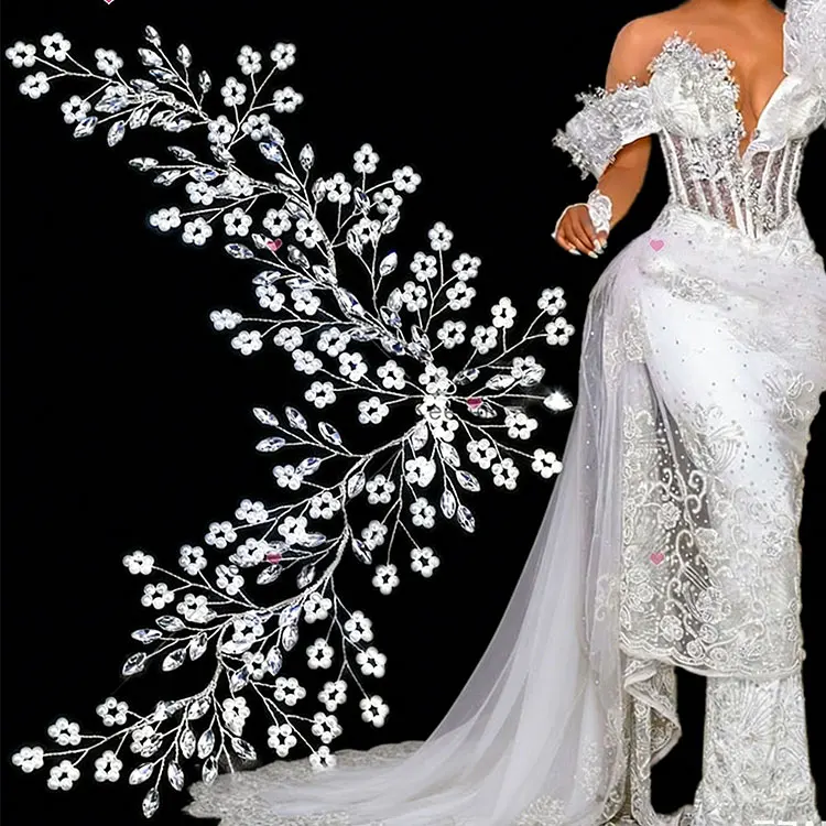 WHD-080 Wholesale Appliques Flower Patch Embellishments With Rhinestone  Beaded Applique for Wedding Dress Custom