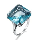 Antique Design 925 Sterling Silver Women Ring Jewelry Big Gemstone Blue Topaz Aquamarine Silver Ring Women