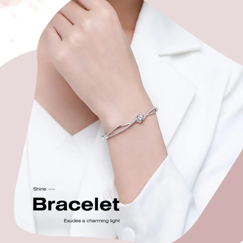 925 Sterling Silver Bangle - Double Layer Cross Heart