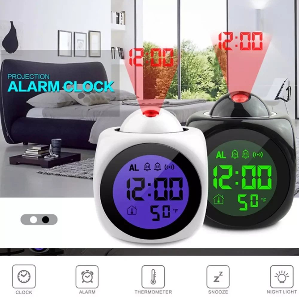 Creative Projection Alarm Clock Wall/Ceiling Led Projection Equipment Lcd Digital Voice Talking Temperature Clock