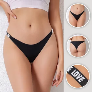 Wholesale Low Waist T-back Fashion LOVE Writings Briefs Breathable Girls Women's Underwear Thongs G-string Seamless Bra Panties