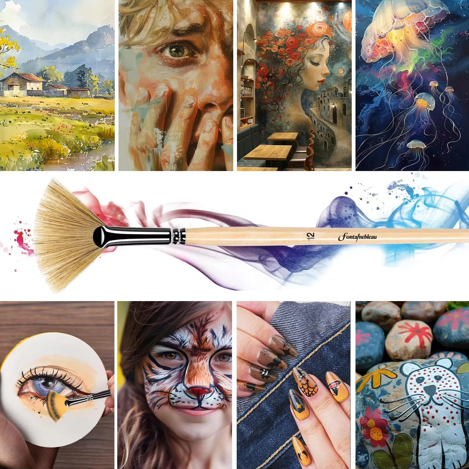 6pcs Custom Logo Oil Paint Brushes  Professional for Art Painting Brushes Bristle Wooden Handle Art Supplies Artist Brush Set