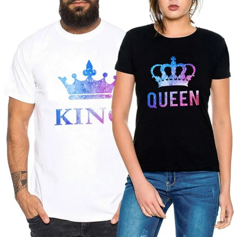 Camisetas con estampado de letras KING QUEEN, camisetas informales