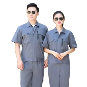 2026 Men's Short-Sleeve Summer Work Smock Uniforms Customizable Logo Breathable Workwear with Pants