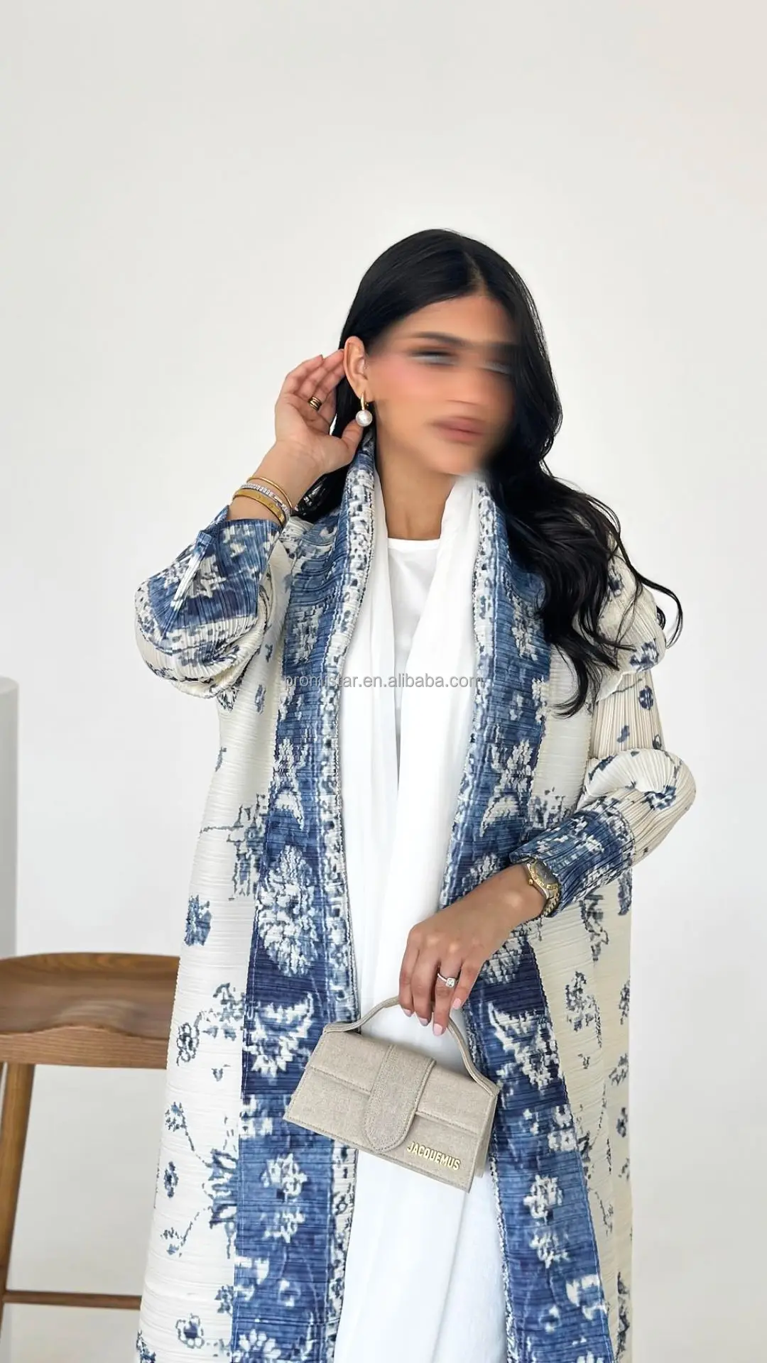 PROMISTAR Customizable High Quality Women's Modest Muslim Abaya Miyake Pleated Scarf Collar Belt Kaftan Robes Open ODM Plus Size