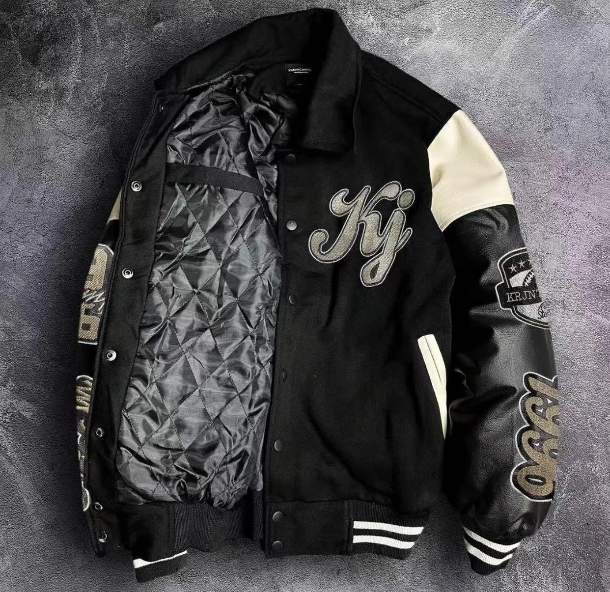 Custom Motorcycle Riding Jacket Letter Embroidery Print Leather Sleeve Waterproof Winter Bomber Baseball Jacket Men gallery 4