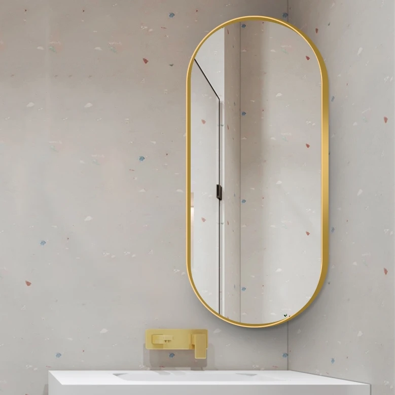 Oval Shape Aluminum Framed Rotating Stretching Bathroom Mirror Wall Mounted Make up Foldable Mirror Washstand Mirror