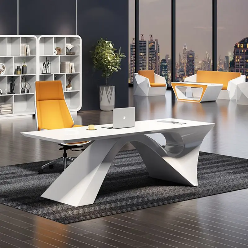 Modern boss Lady Elegant White Office Desk Computer Counter l Shape Table Ceo Manager Working Office Furniture