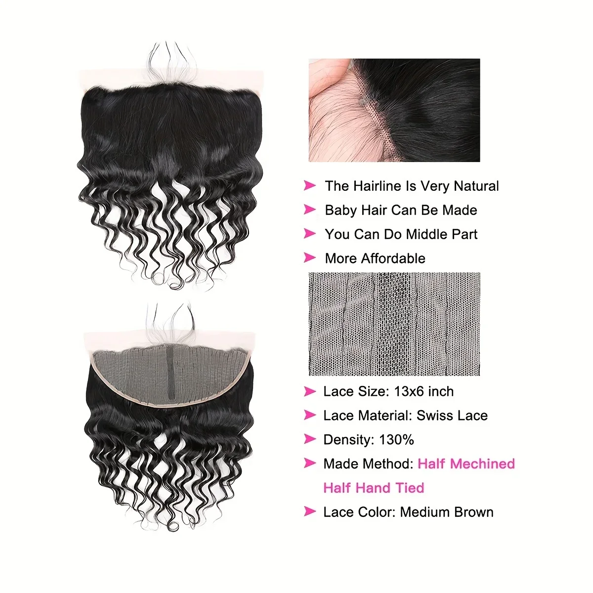 Chiusura profonda in pizzo sciolto 100% capelli umani T Part Lace Wig Chiusura capelli brasiliani Remy_voghion.com